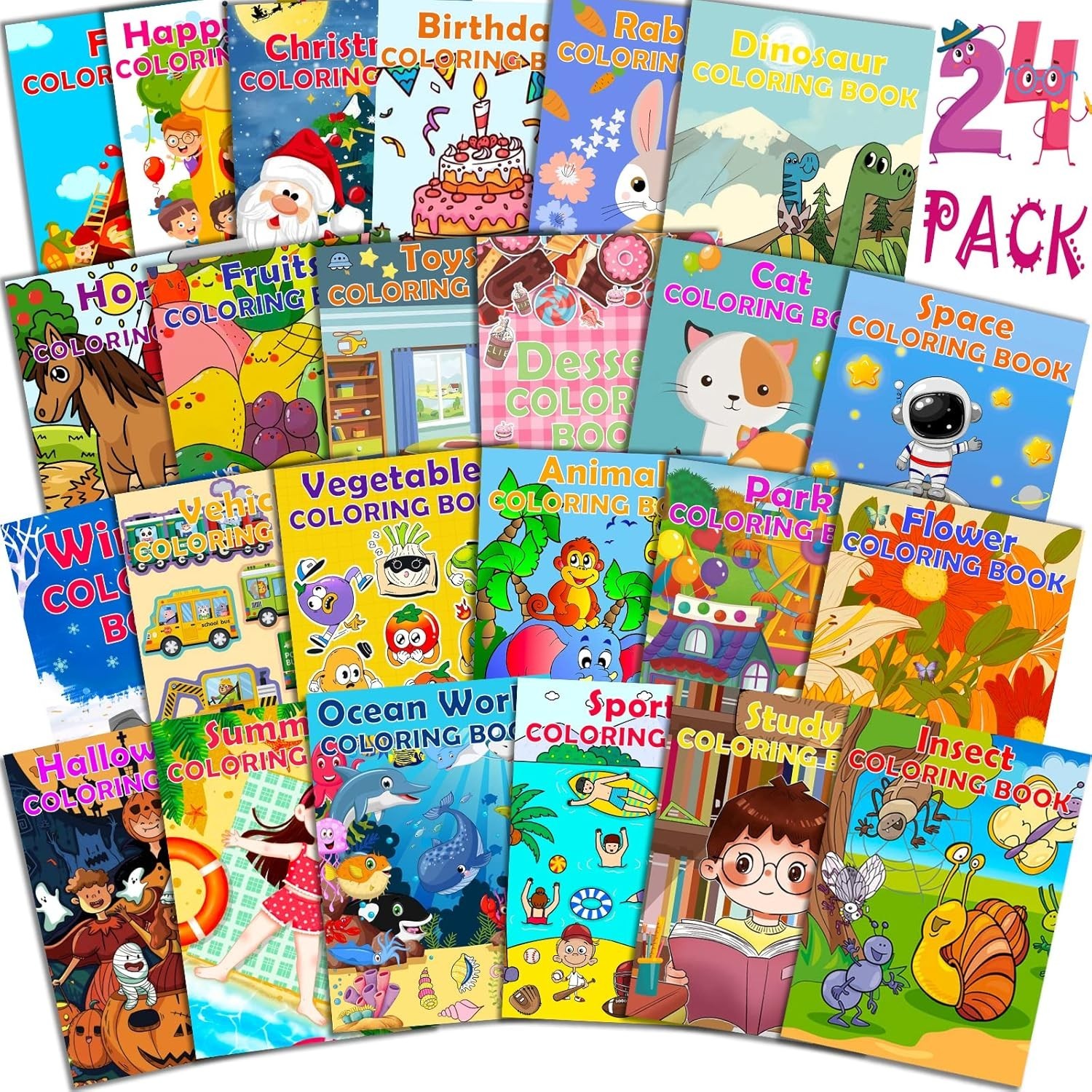 24Pack Coloring Books for Kids Ages 4-8 8-12, Small Bulk Coloring Books for Kids