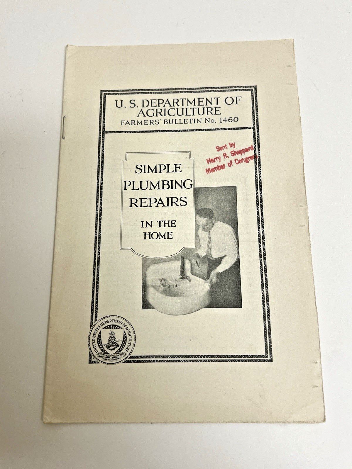 1936 US Department Agriculture Farmers’ Bulletin No 1460 Simple Plumbing Repairs