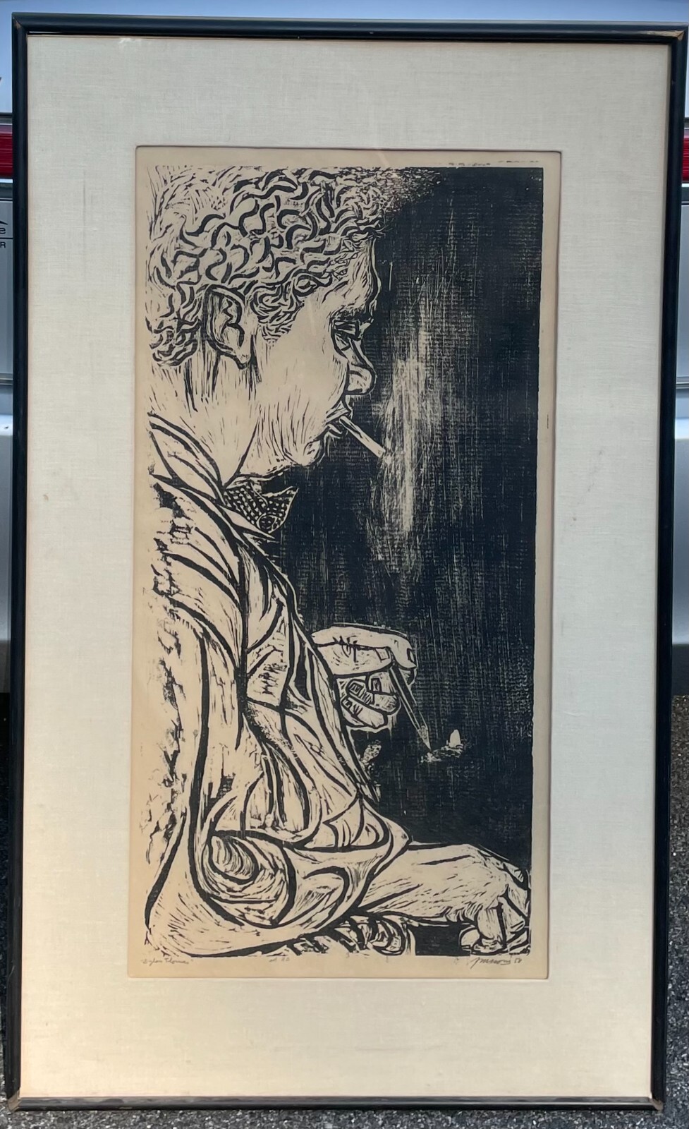 Original Antonio Frasconi ‘DYLAN THOMAS’ Woodcut for Cover of Visit to America