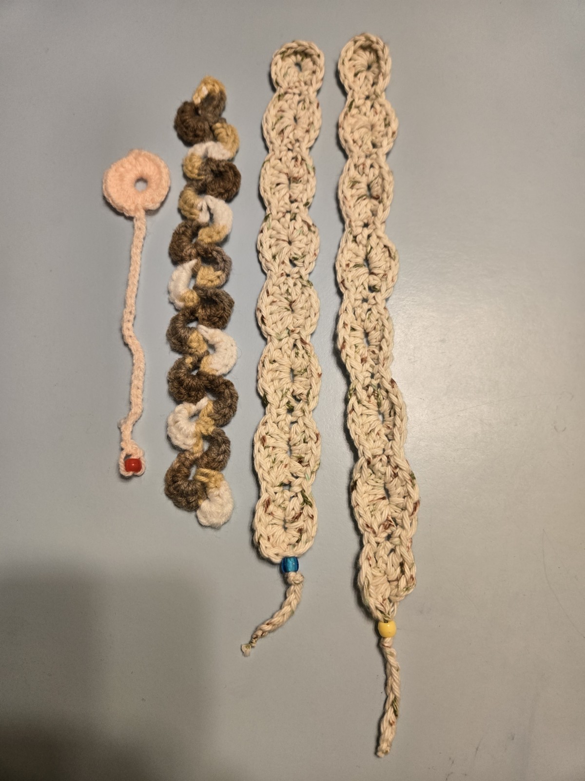 Lot of 4 Brand New Hand Crocheted Bookworm Bookmarks Measure 7 inches – 14 inch
