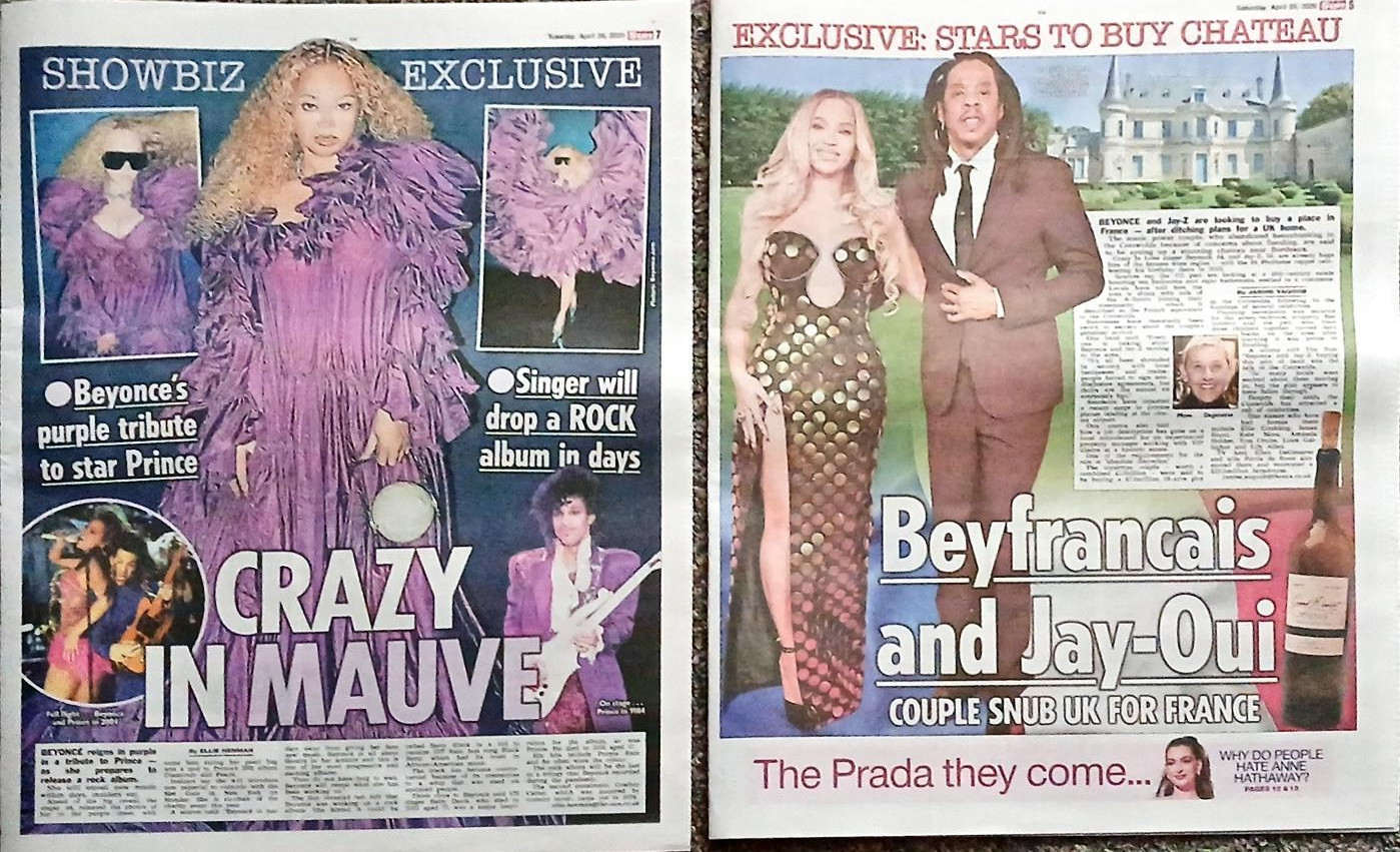 Prince Beyonce Jay-Z Articles April 25 & 28 2026 The Scottish Sun
