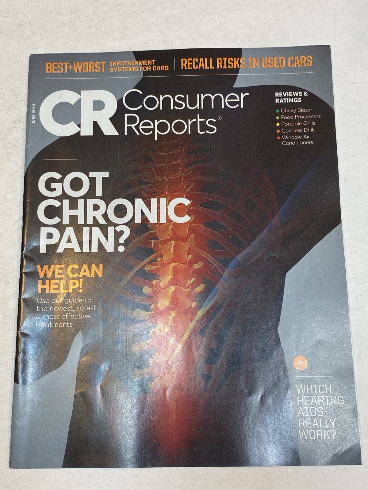 Consumer Reports Magazine June 2019 Chronic Pain Treatment Help Hearing Aids Car