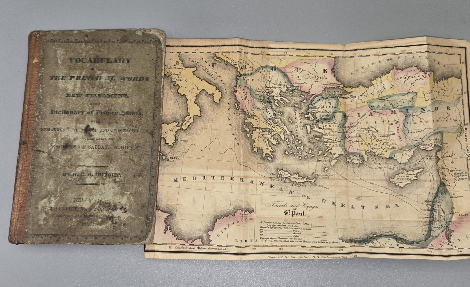 1830 HGO Dwight Biblical Vocabulary Antique Book WITH 1828 Utica Fold Out Map