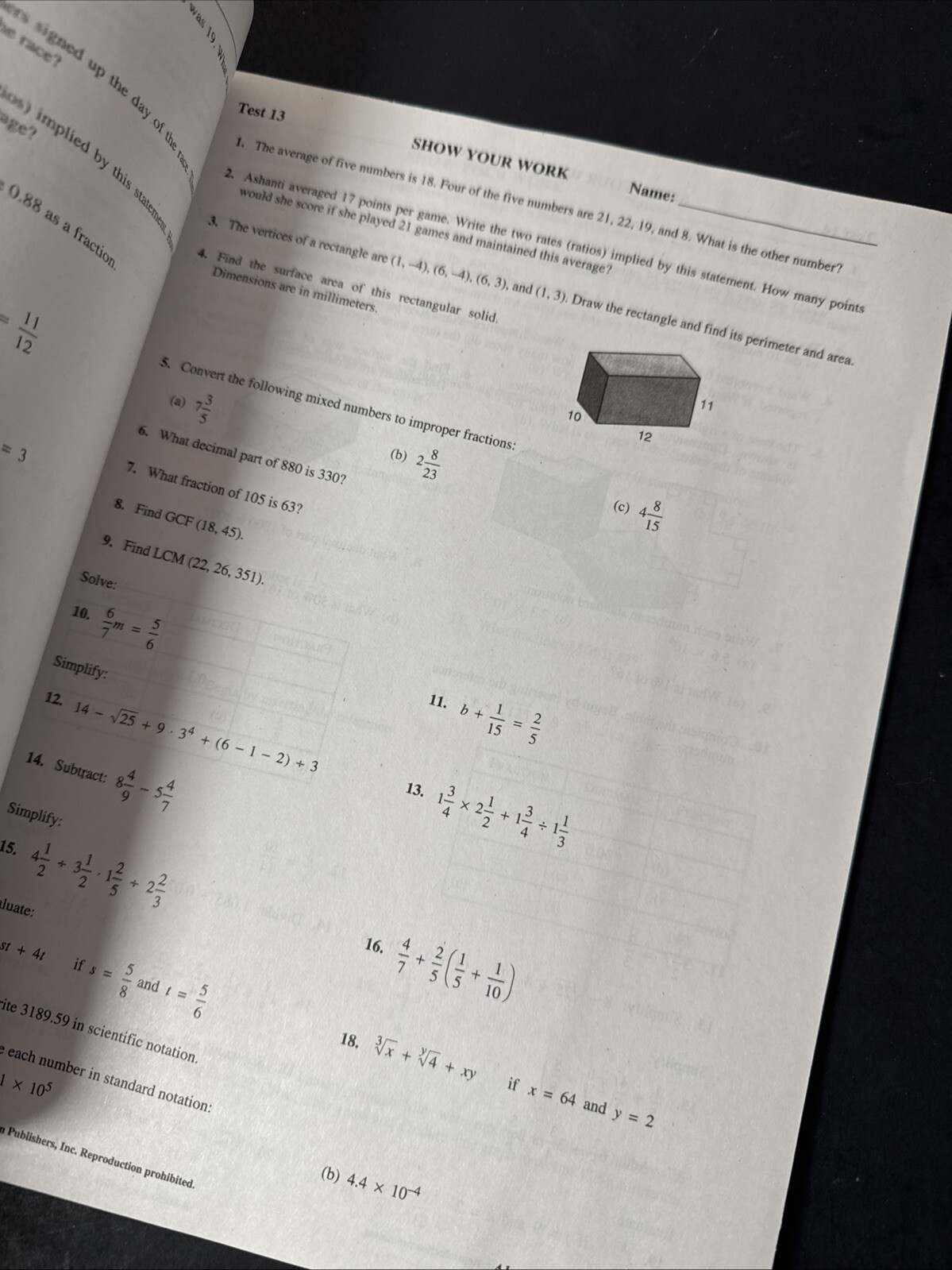 saxon algebra 1/2 (3rd edition) Test forms