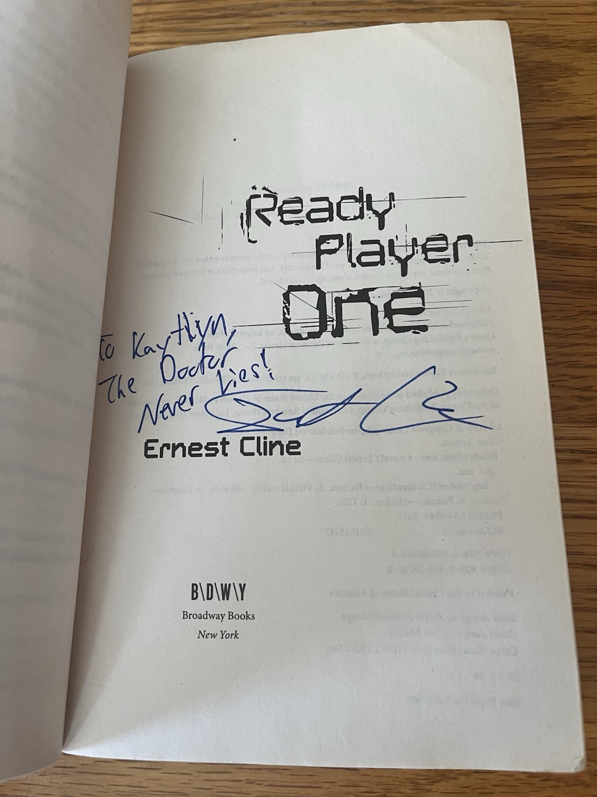 SIGNED Ready Player One Paperback Signed Copy Ernest Cline Personalized Message