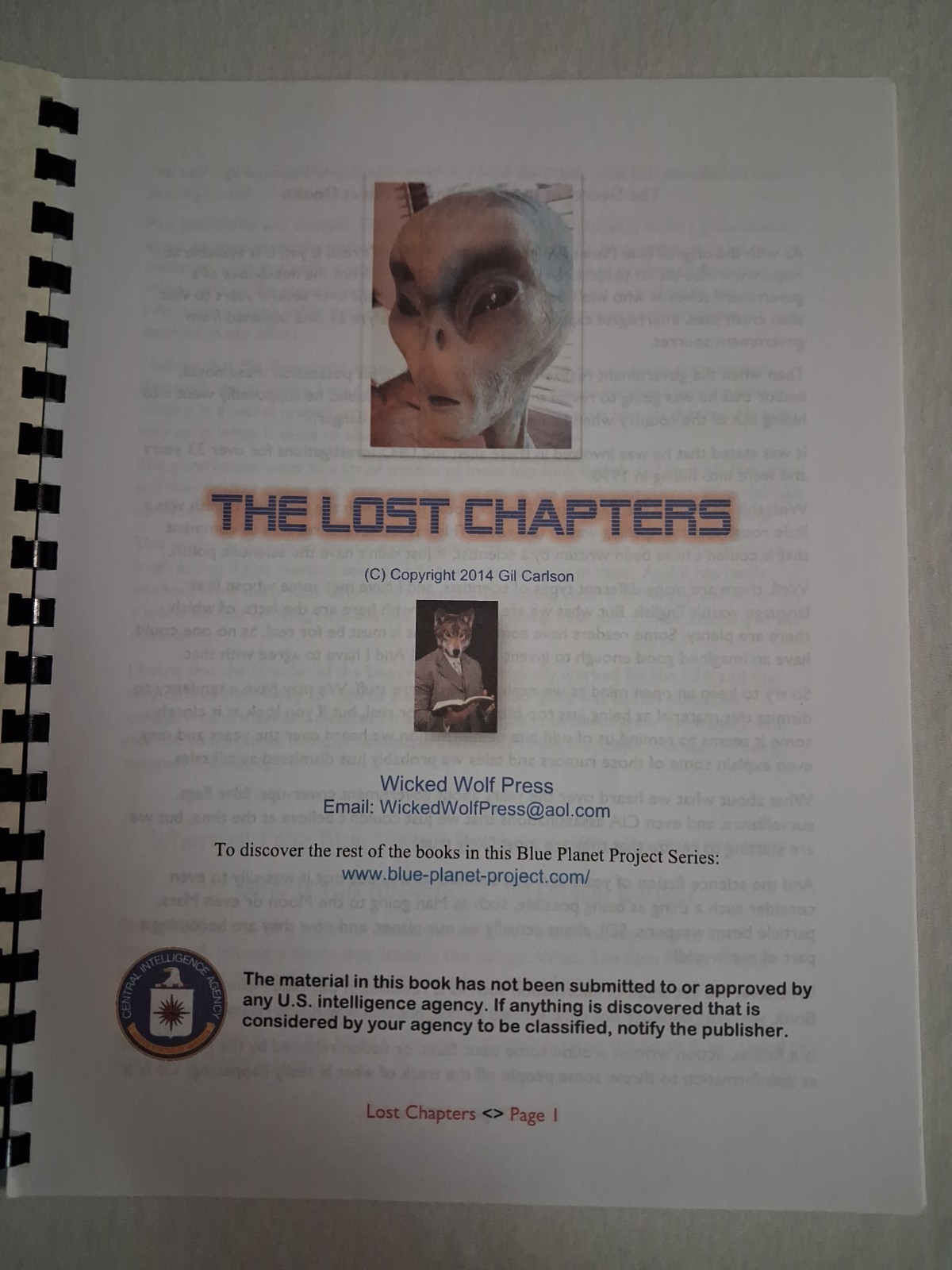 Lost Chapters From The Blue Planet Project, Gil Carlson 2014 Alien Documents