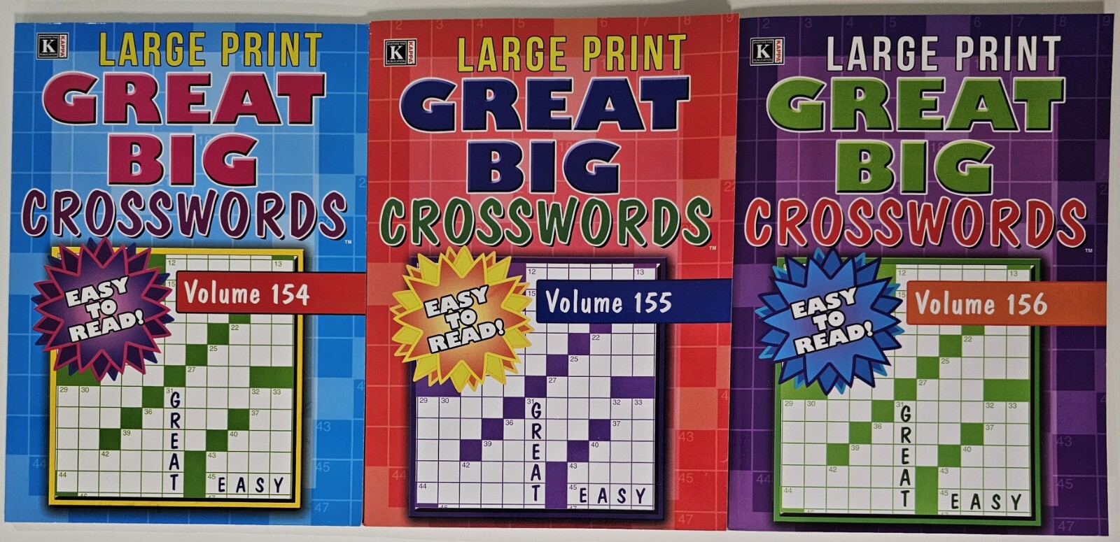 3 Large Print Great Big Crosswords Puzzle Books Vol# 154, 155, 156 Hobby Games