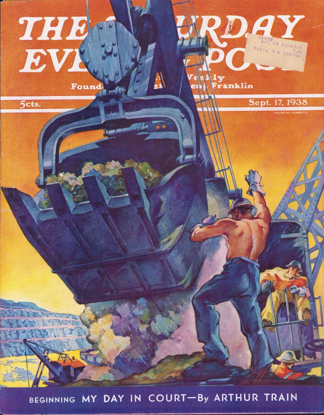 SEPT 17 1938 Mining Excavator Machinery SATURDAY EVENING POST COVER ONLY #1