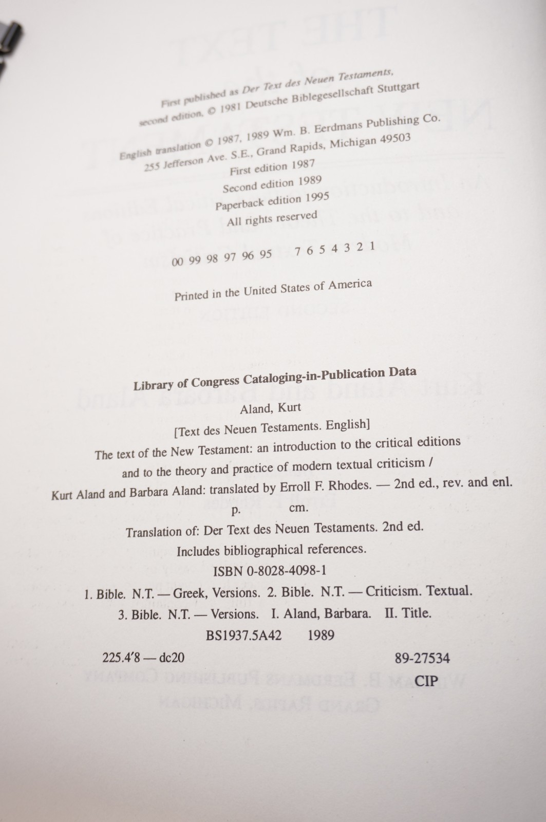 The Text of the New Testament by Kurt Aland and Barbara Aland (2nd ed, 1989)