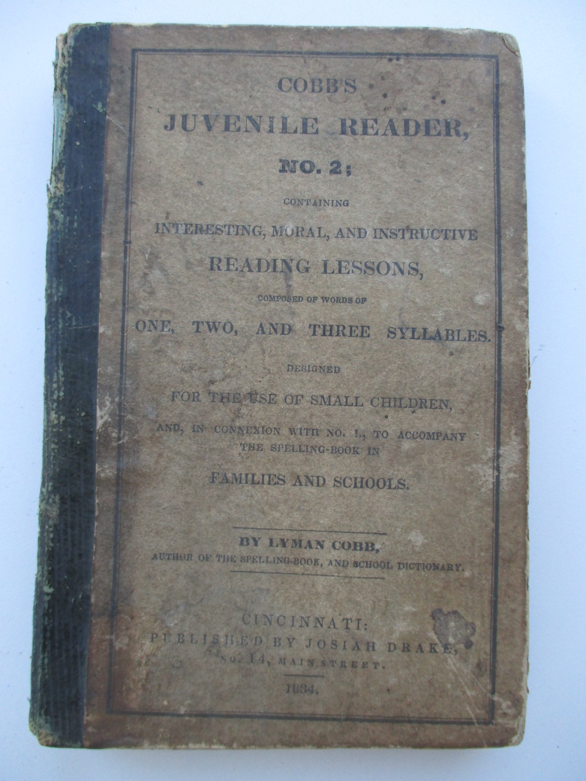 “Cobb’s Juvenile Readers # 2” book by Lyman Cobb -1834 Antique Hardcover!