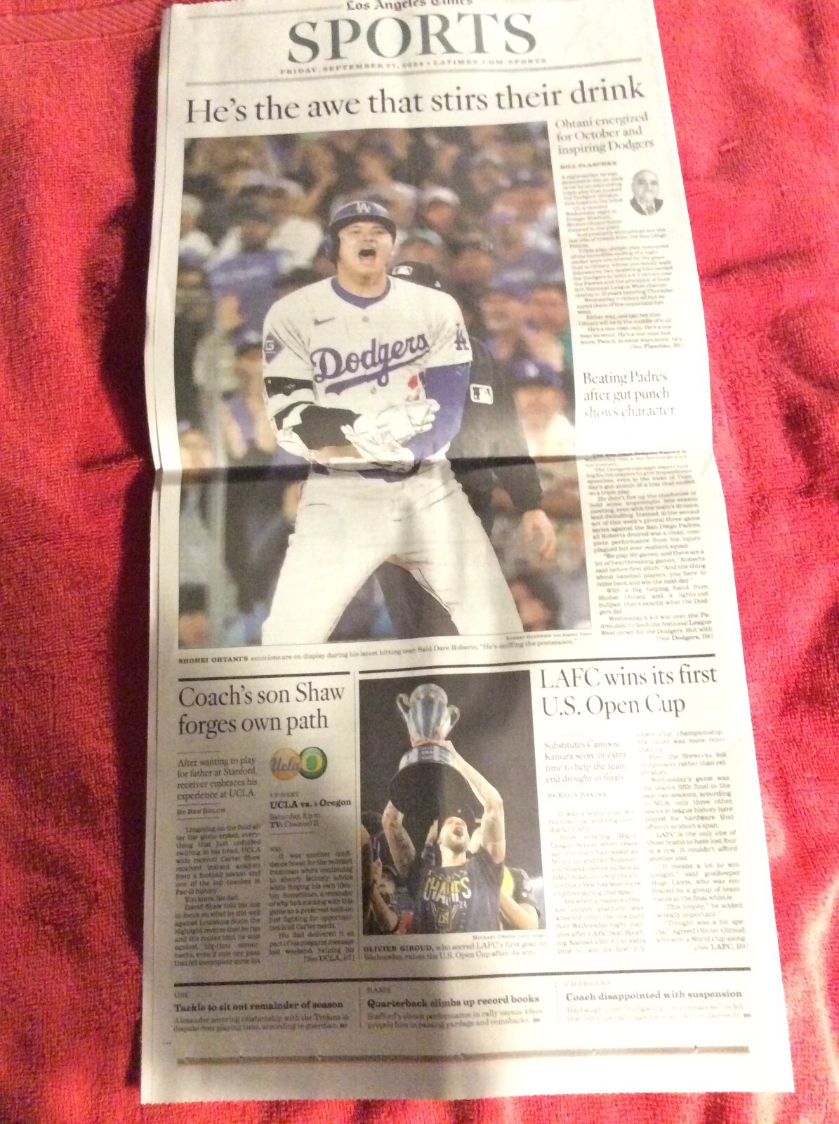 LA TIMES SPORTS SECTION SEPTEMBER 27 2024 DODGERS SHOHEI OHTANI LAFC