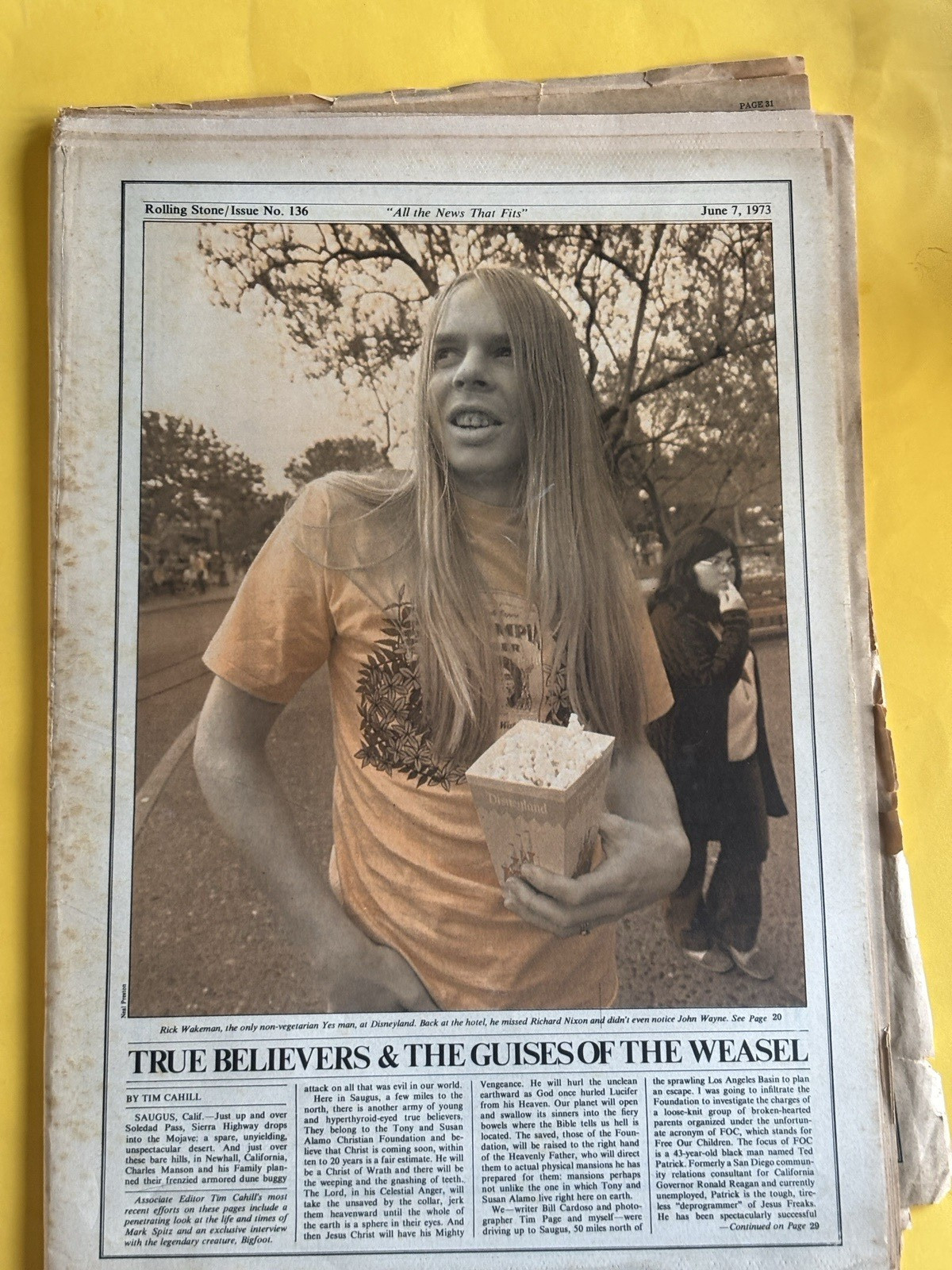 Rolling Stone magazine newspaper June 7 1973 Yes Rick Wakeman