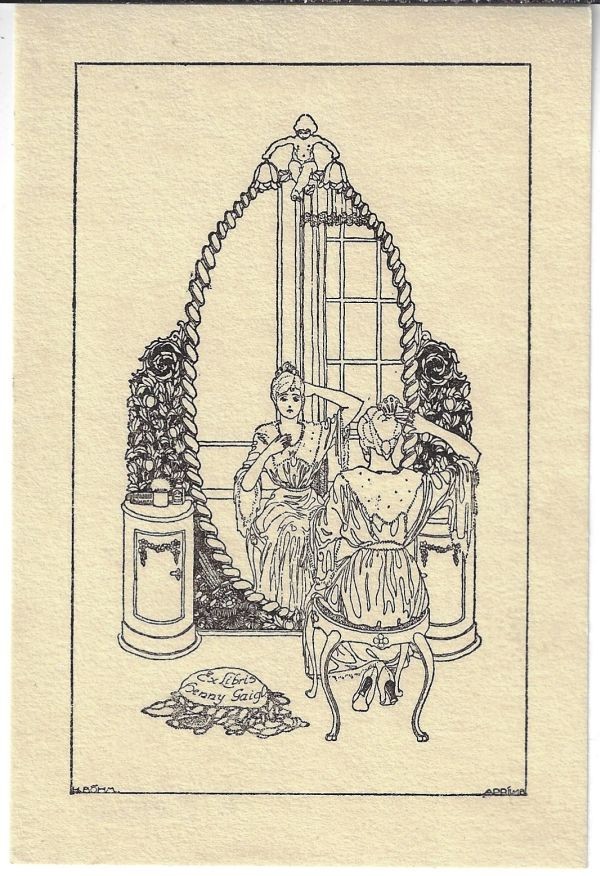 H. BÖHM: Exlibris für Henny Gaigl, Frau vor Spiegel