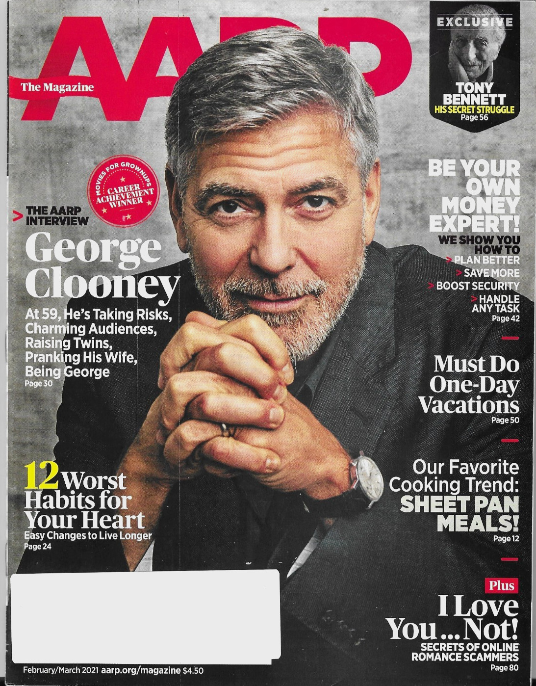 AARP Magazine February/March 2021 George Clooney Cover Tony Bennett Exclusive