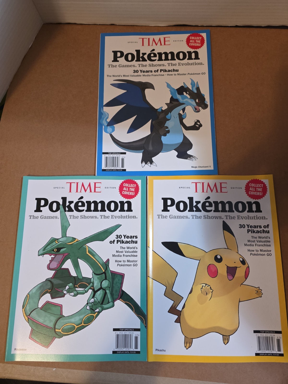 Pokemon Time Magazine 3 Of 3 New Covers Rayquaza, Pikachu, Mega Charizard X