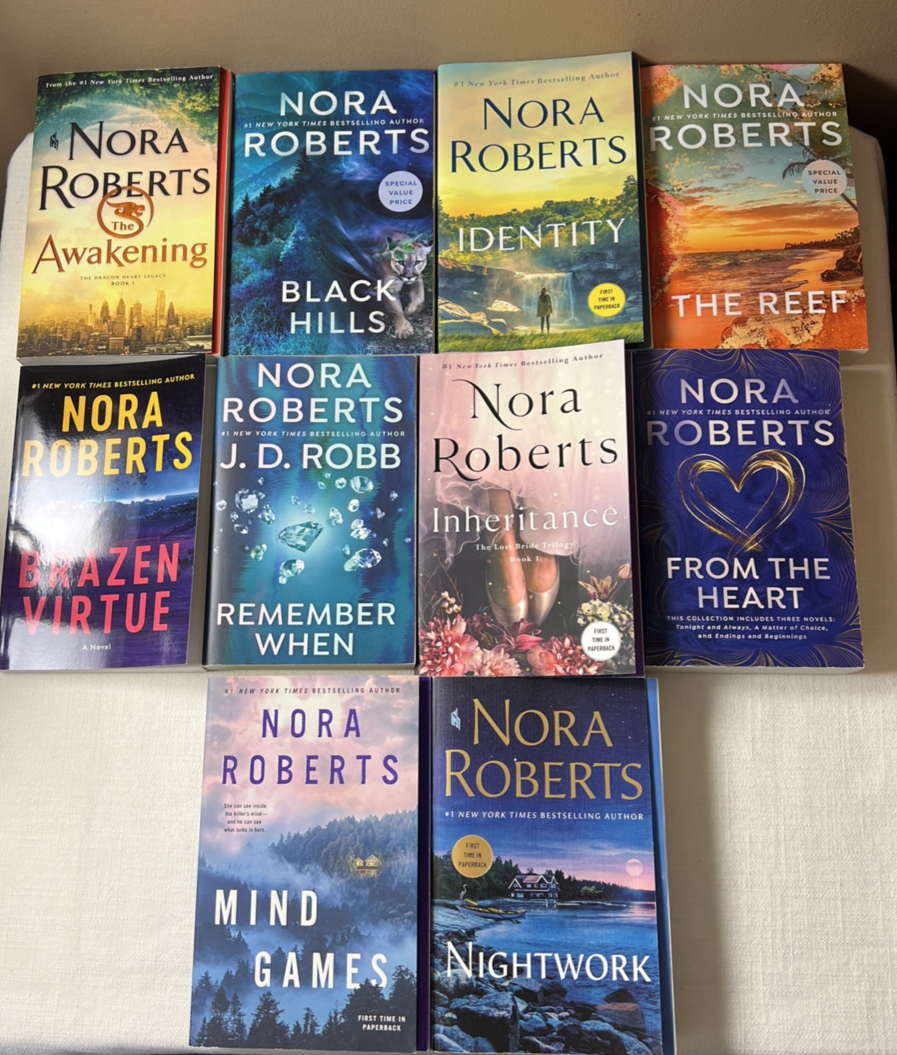 Nora Roberts Lot of 10 Books Mind Games Awakening Black Hills The Reef Identity