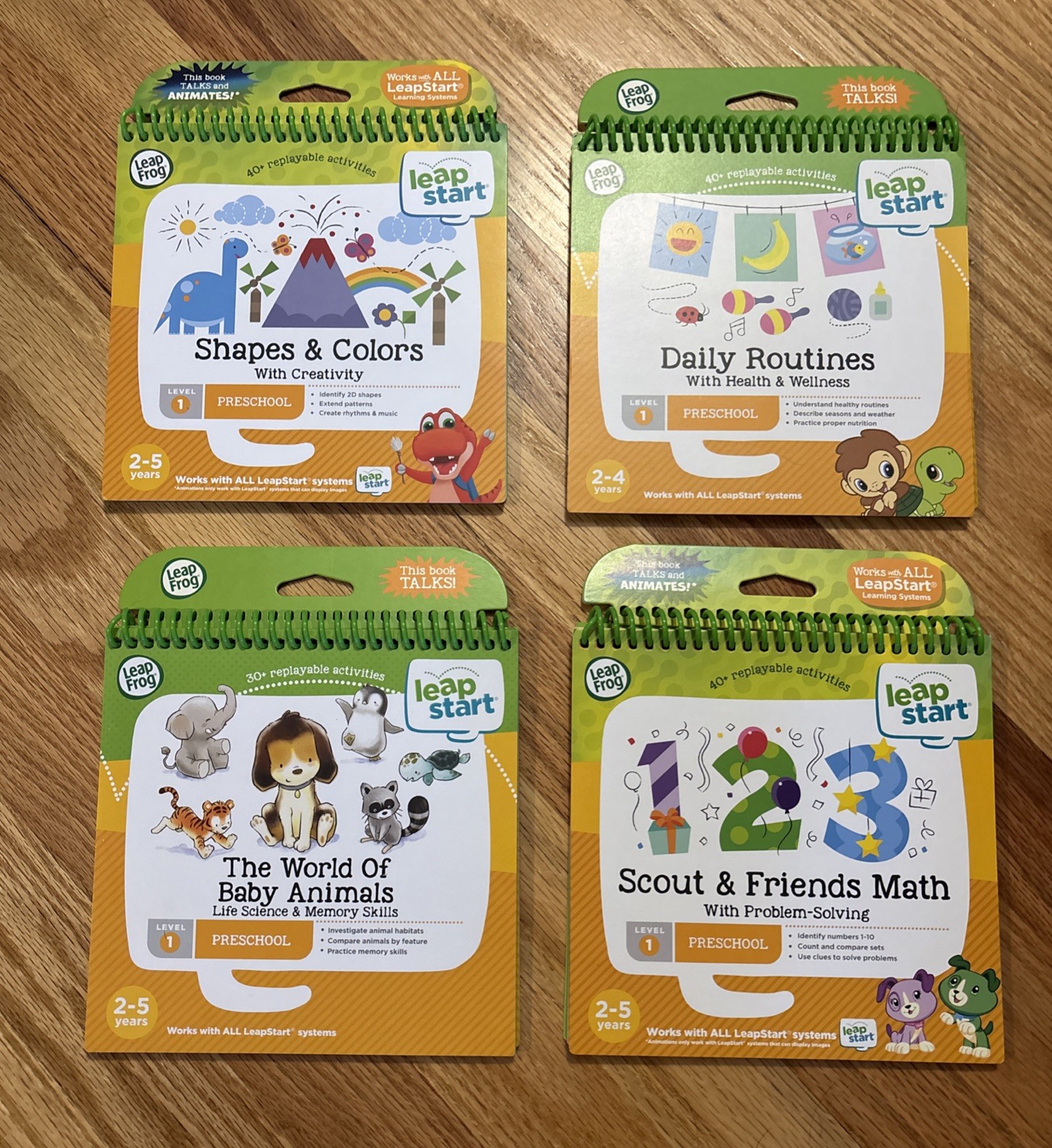 LeapFrog LeapStart Preschool Learning Books Lot of 4 NEW Shapes Math Animals