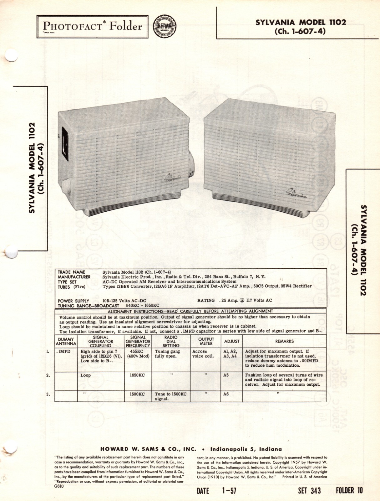 Sylvania- Model 1102 – Inter-Com – Original Service Manual -1957