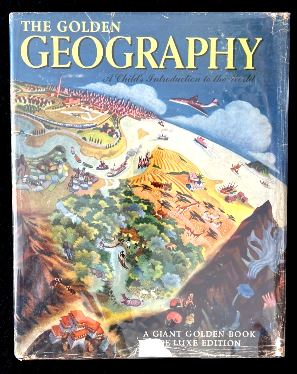 THE GOLDEN GEOGRAPHY ~ WITH MAP ~ children’s HB/DJ Giant Golden Book, Deluxe Ed.