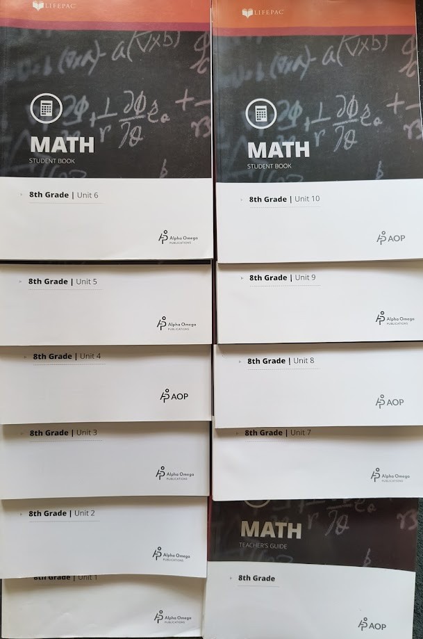 Alpha Omega Life Pac Math 8 Student workbooks and Teacher edition