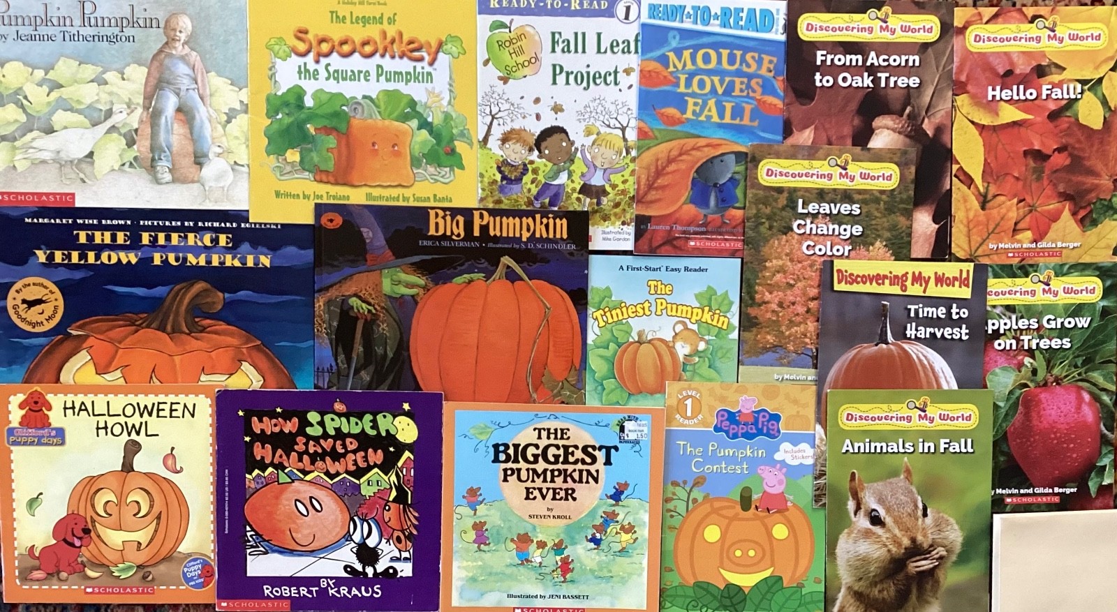 17 lot Fall-Autumn-Pumpkin-Halloween children’s paperback books fic&non-fiction