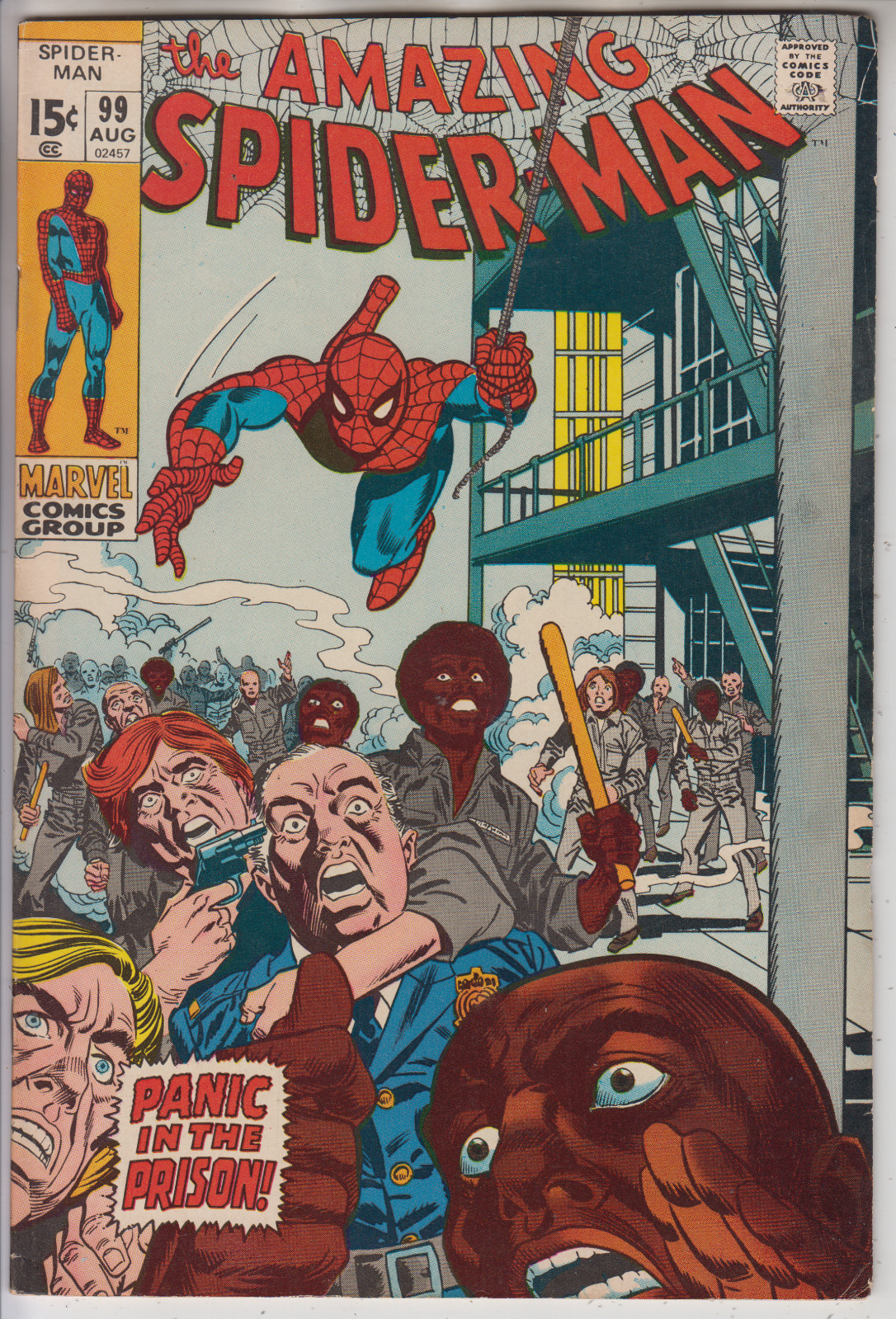 AMAZING SPIDER-MAN # 99 VF 8.0 “PANIC IN THE PRISON” GIL KANE ART CENTS 1971