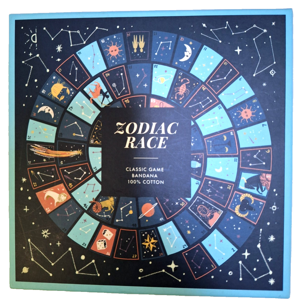 Galison Zodiac Race Classic Game Bandana 100% Cotton, Multicolor New In Box