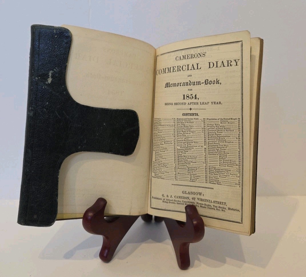 Antique 1854 Scottish Leather Diary Memorandum Book Isabella Robertson Duncrivie