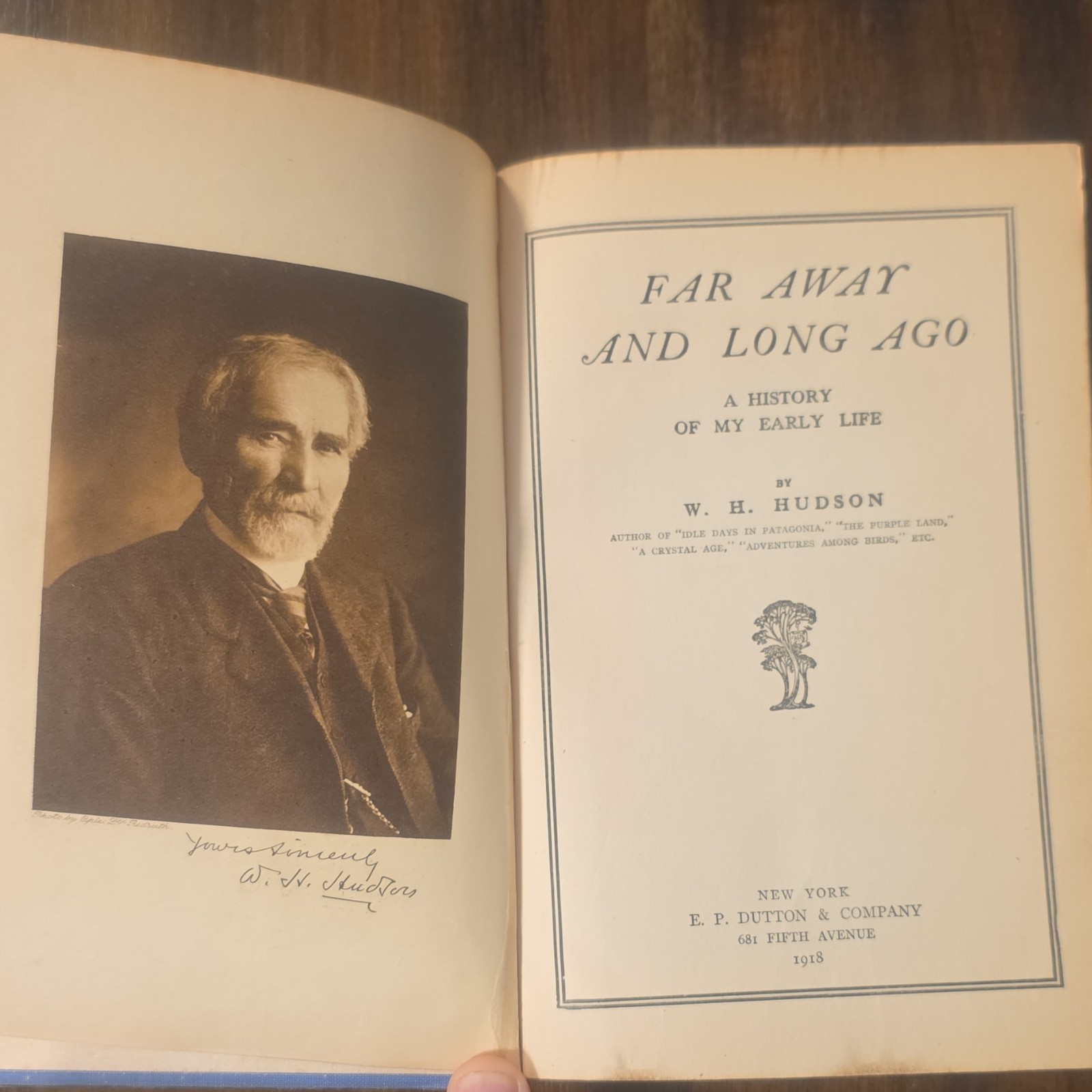 W. H. Hudson Far Away and Long Ago Signed Personalized HC E.P. Dutton 1918