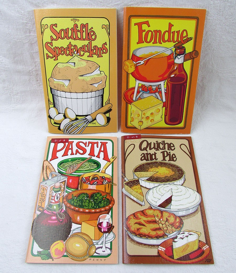 LOT Fondue Pasta Quiche Souffle Vintage Small Cookbook Potpourri Press 1970s VTG