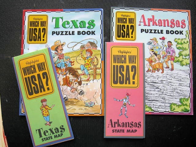 Highlights Which Way USA? Texas & Arkansas – Puzzle Book + Map VGC