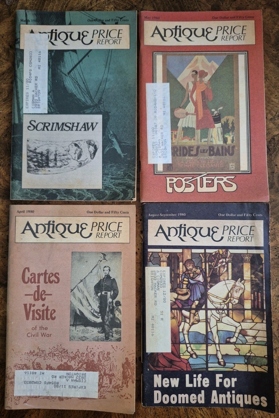 Vintage Lot (4) Antique Price Report Magazines 1980 Cartes De Visite Scrimshaw