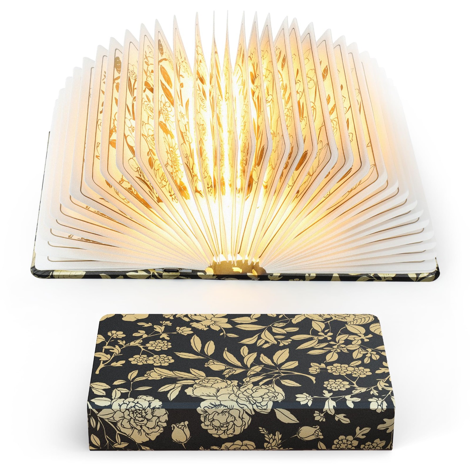 Floral Print Book Light,3-Color Lamp 5.7 x 4.1 x 0.9 inches, Black