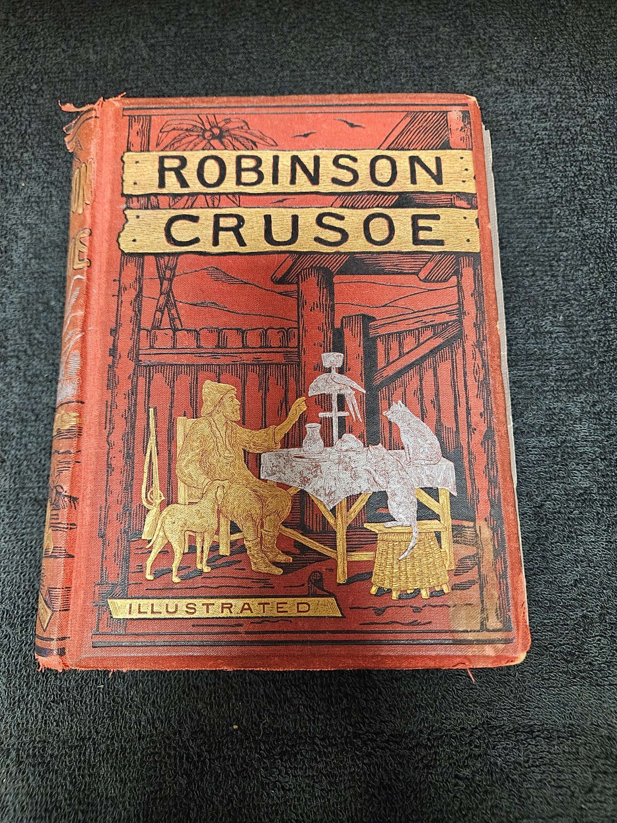 RARE 1800’S F. WARNE & CO ROBINSON CRUSOE HC NOVEL GOLD/SILVER ETCHING