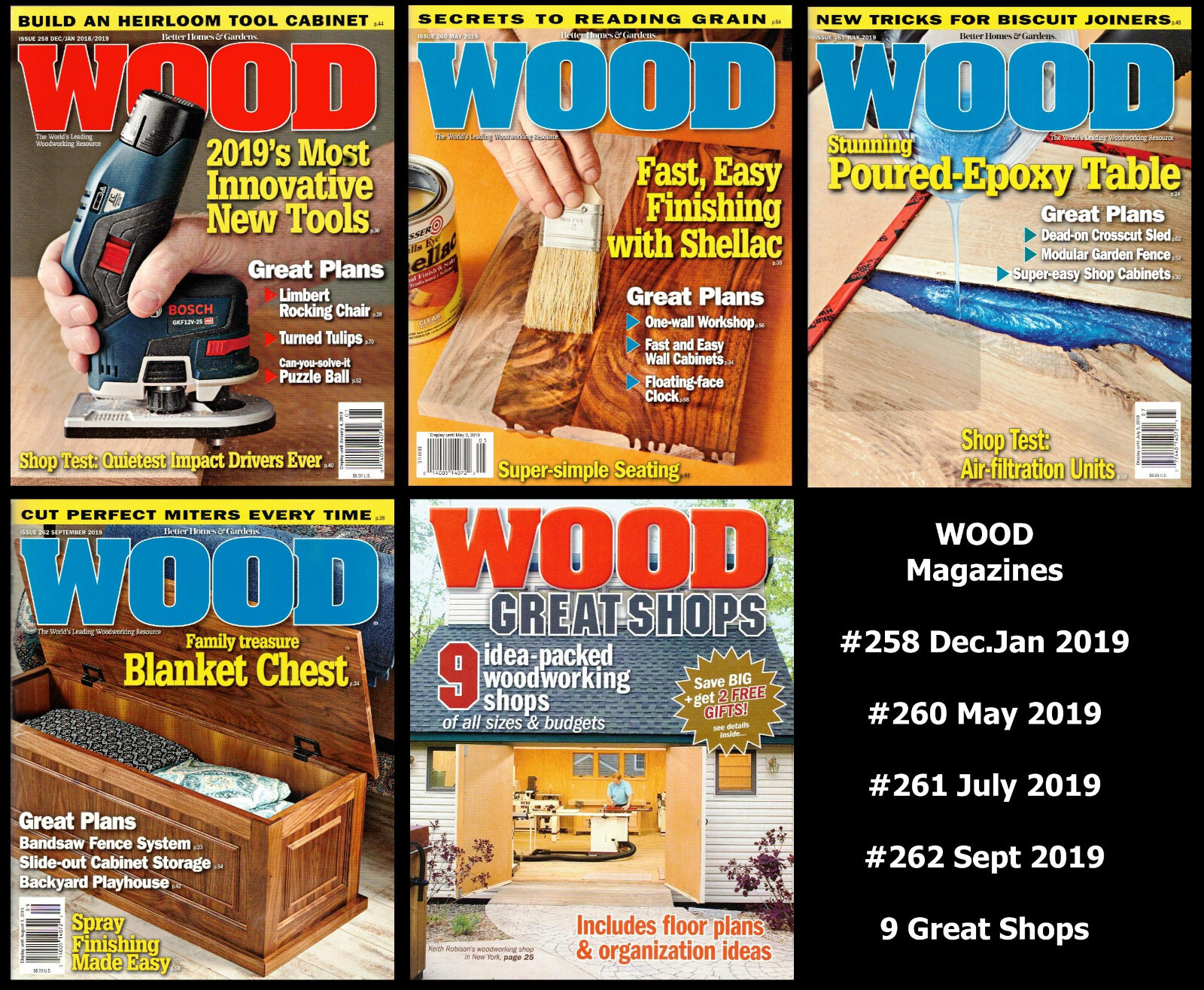 WOOD Magazine ~ 4 Issues of 2019 + Great Shops ~ 382 Pages ~ Excellent Condition