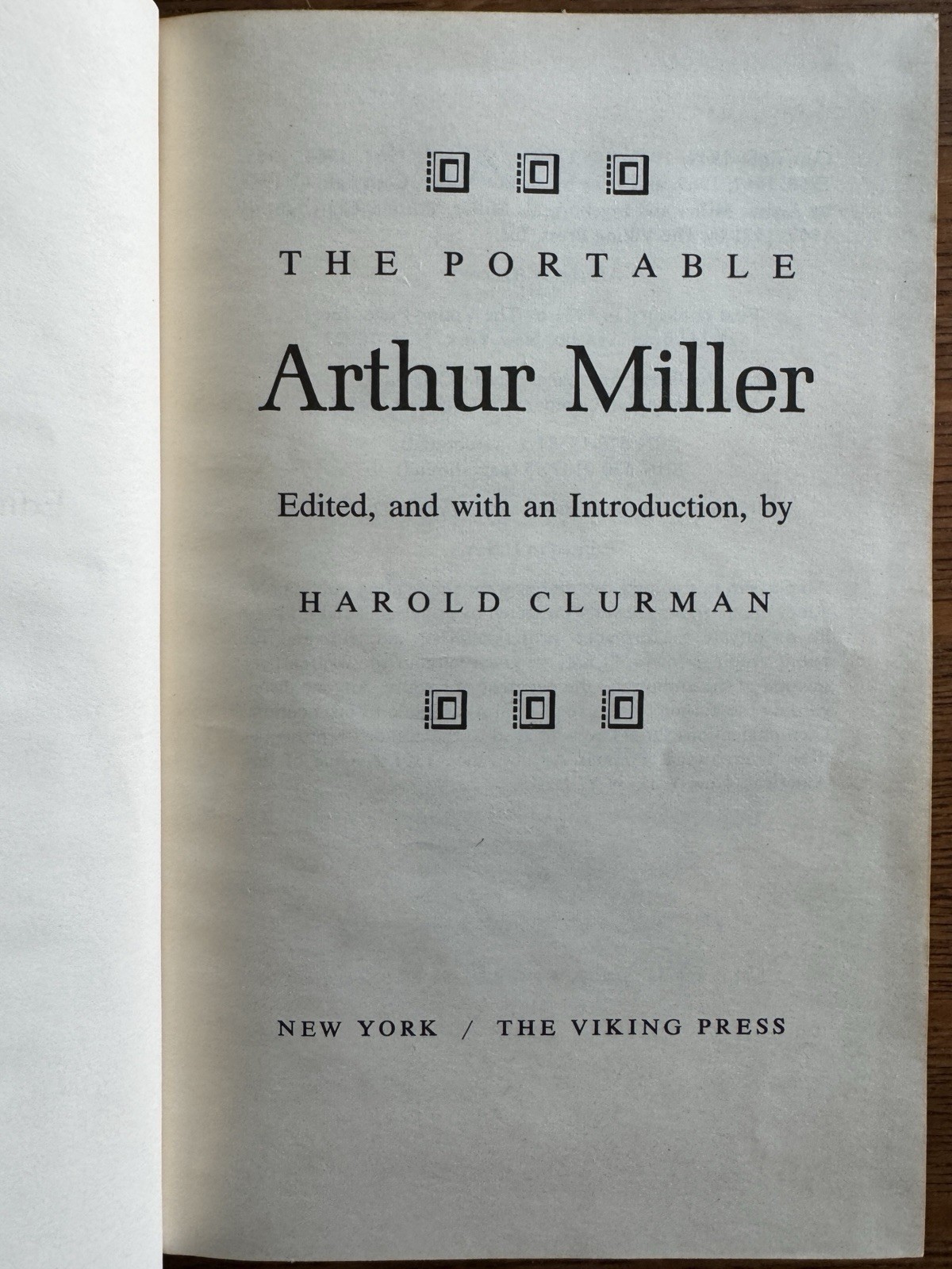 The Portable Arthur Miller Viking Library 1971 Hardcover Harold Clurman SBN 670