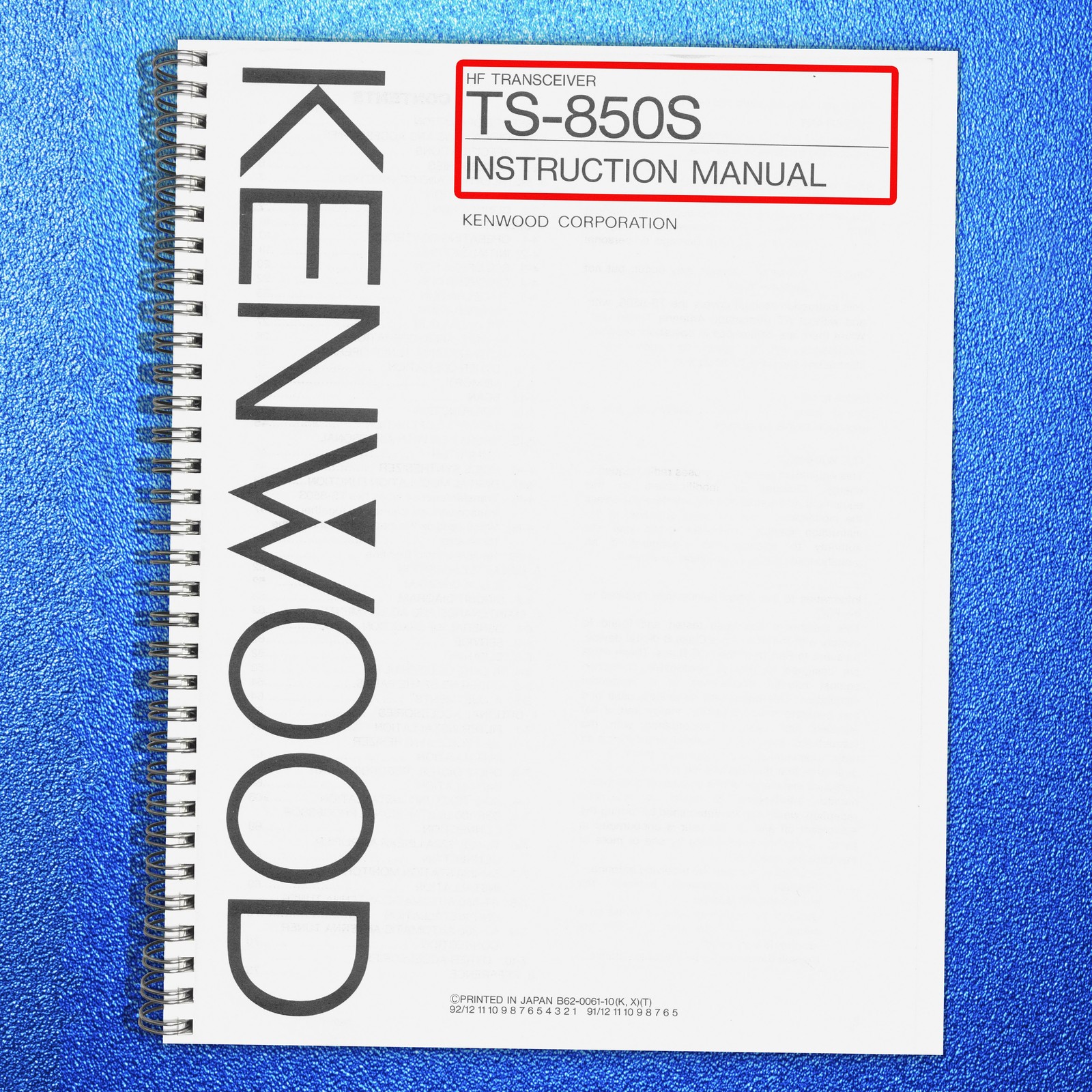 KENWOOD TS-850S TRANCEIVER INSTRUCTION MANUAL STEEL SPIRAL – TOUGH COVERING