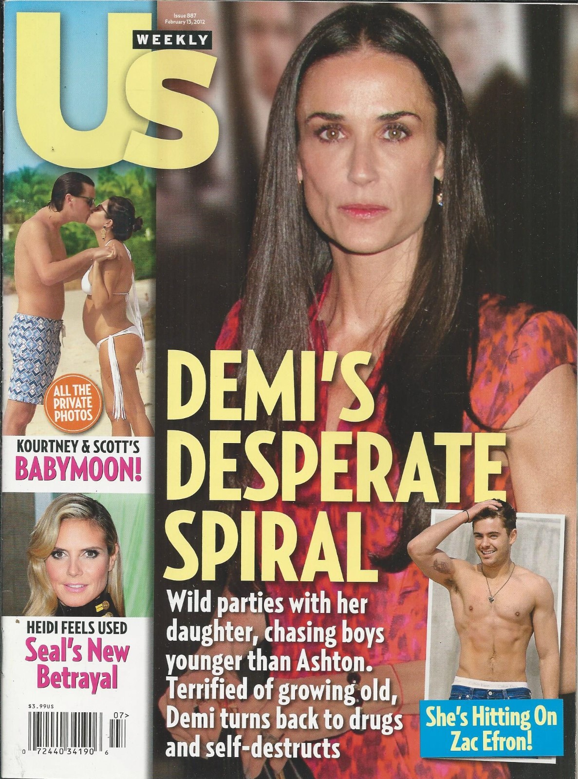 Us Weekly Magazine Demi Moore Zac Efron Kourtney Kardashian Heidi Klum 2012