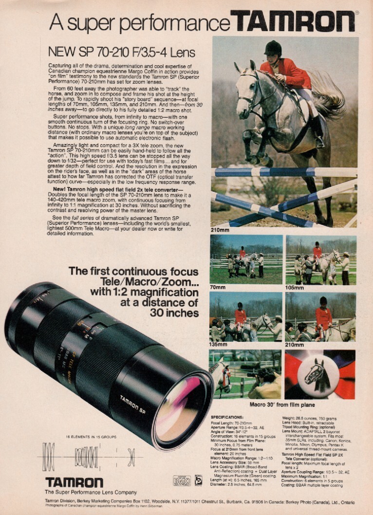 Tamron – 70-210mm Lens – Original Magazine Ad –