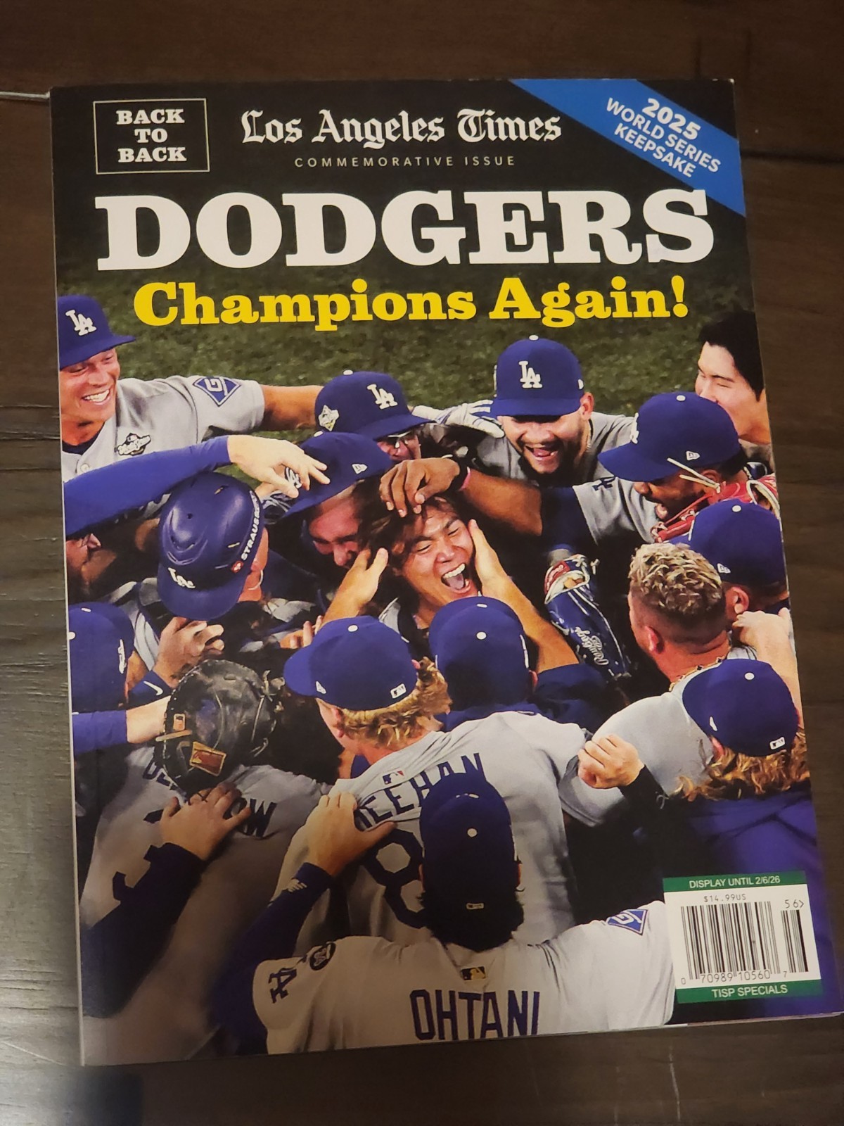 LA Times Dodgers 2025 MLB World Series Champion Commemorative Issue Back-To-Back