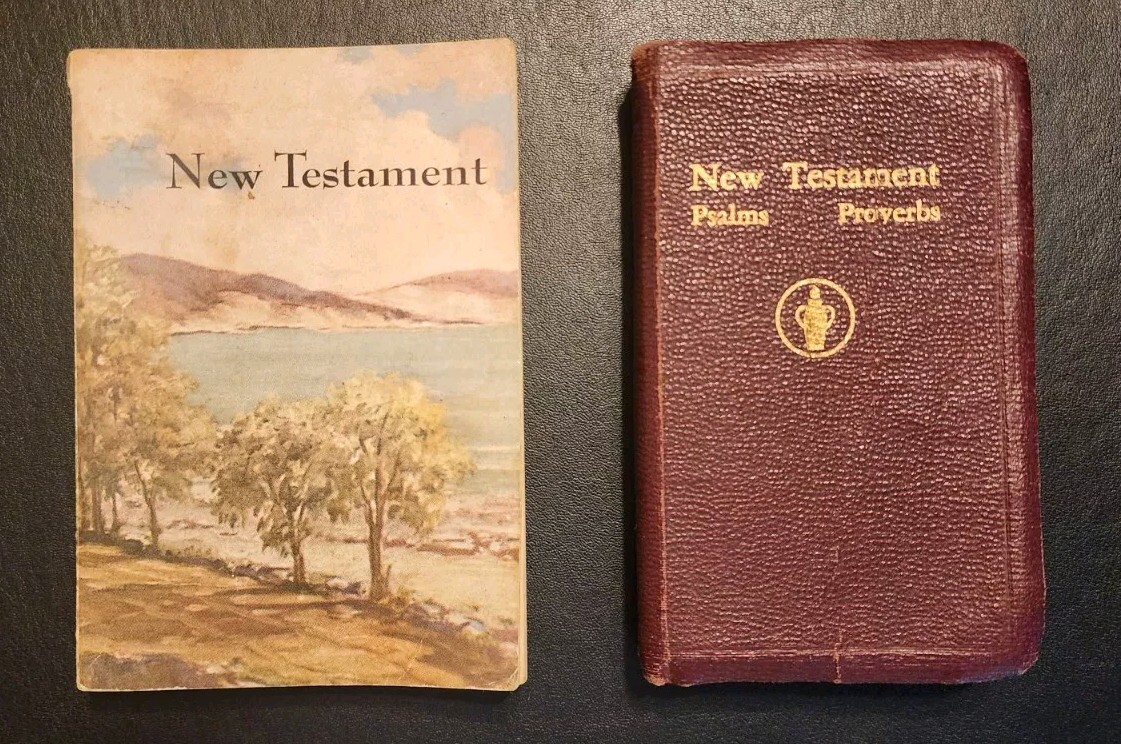 2 Vintage Pocket Size Bible New Testament American Bible Society & Gideons 1950s