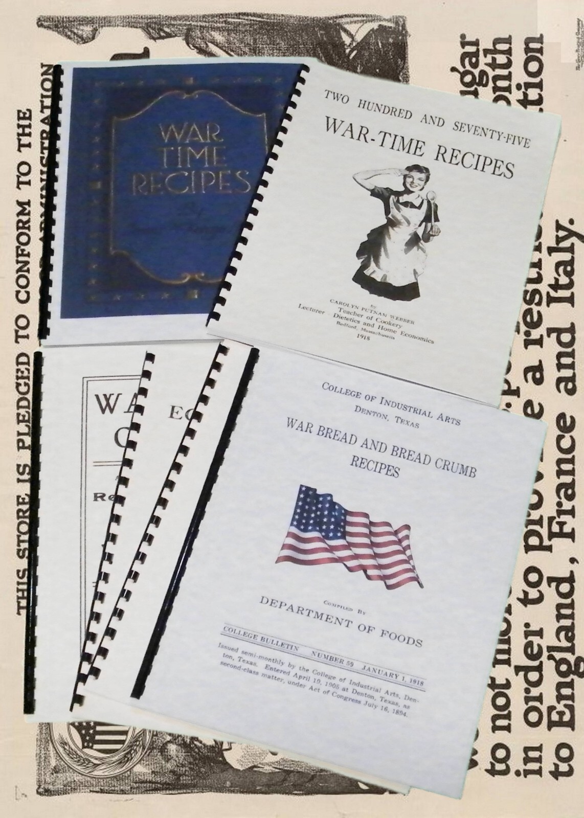 Lot Of 6 WWI ERA Cook Books Complete With Substitutions Due To Rations