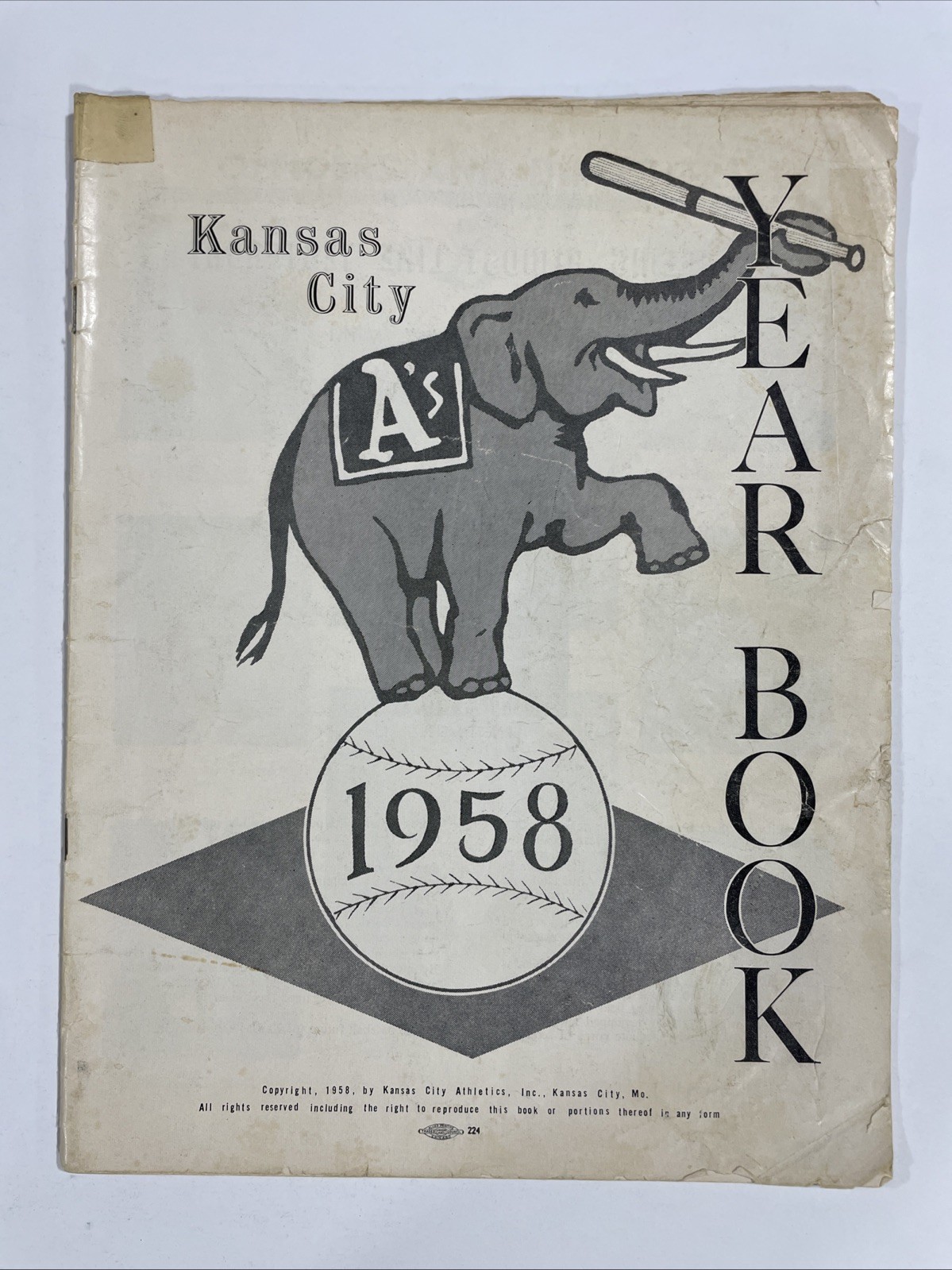Kansas City A’s Year Book 1958 VG Very Good 4.0