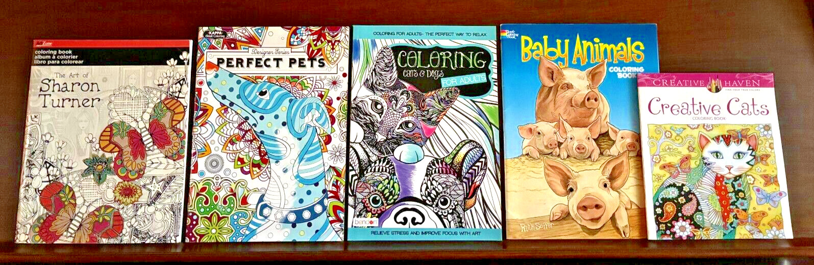 Coloring Books Lot 5 Unused Adult Pet Cats Dogs Baby Animals Dover Sharon Turner