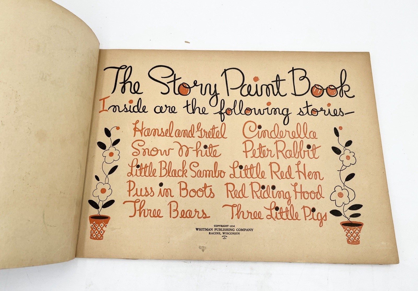 1934 Vintage The Story Paint Book 80 Pages 15”x10” By Whitman Publishing Co