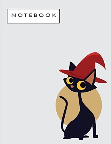 Notebook: Black cat on grey cover and Lined pages, Extra large (8.5 x 11) inches