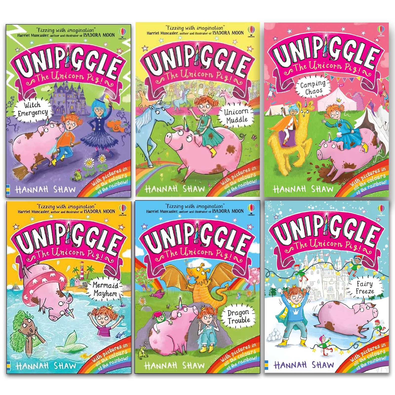 Unipiggle the Unicorn Pig Series 6 Books Paperback – Ages 6-9 – By Hannah Shaw